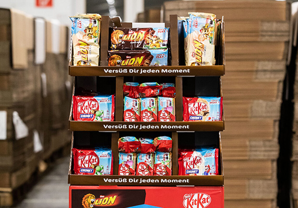 POS Display von Nestle mit verschiedenen Schokoladen, gebaut und verpackt von FAB ProWork.